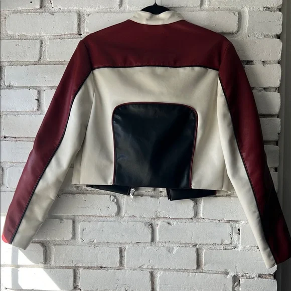 Garage Colorblock Cropped Moto Jacket - White, Black & Burgundy - Picture 7 of 7